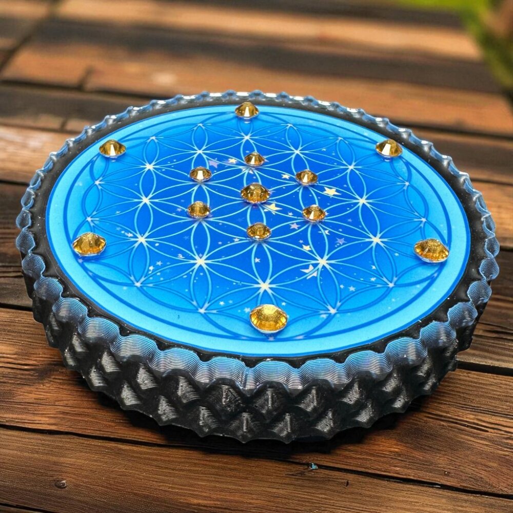 Starry Nights Crystal Flower of Life Orgonite Grid